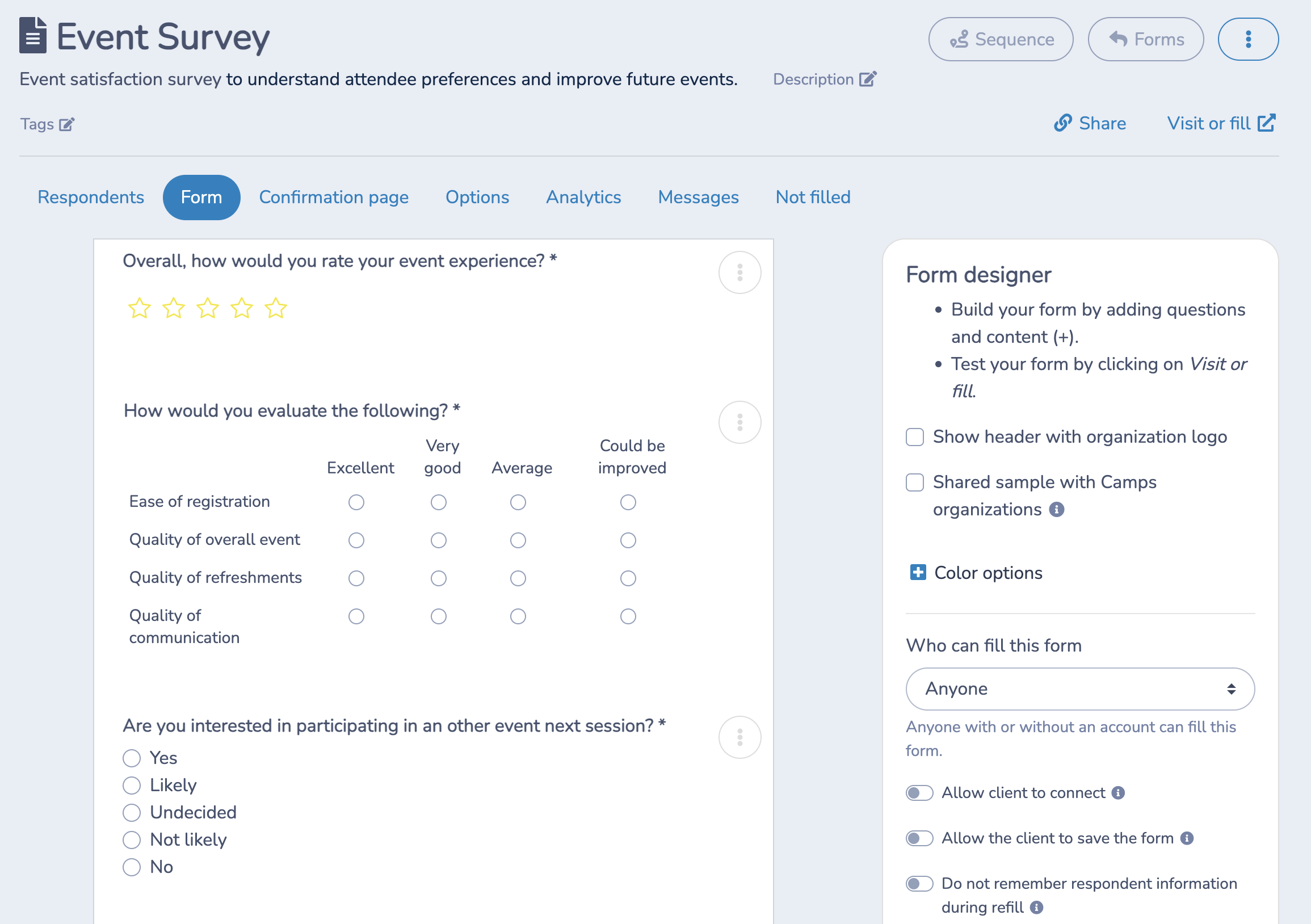 Example of a survey you can send after an event for feedback